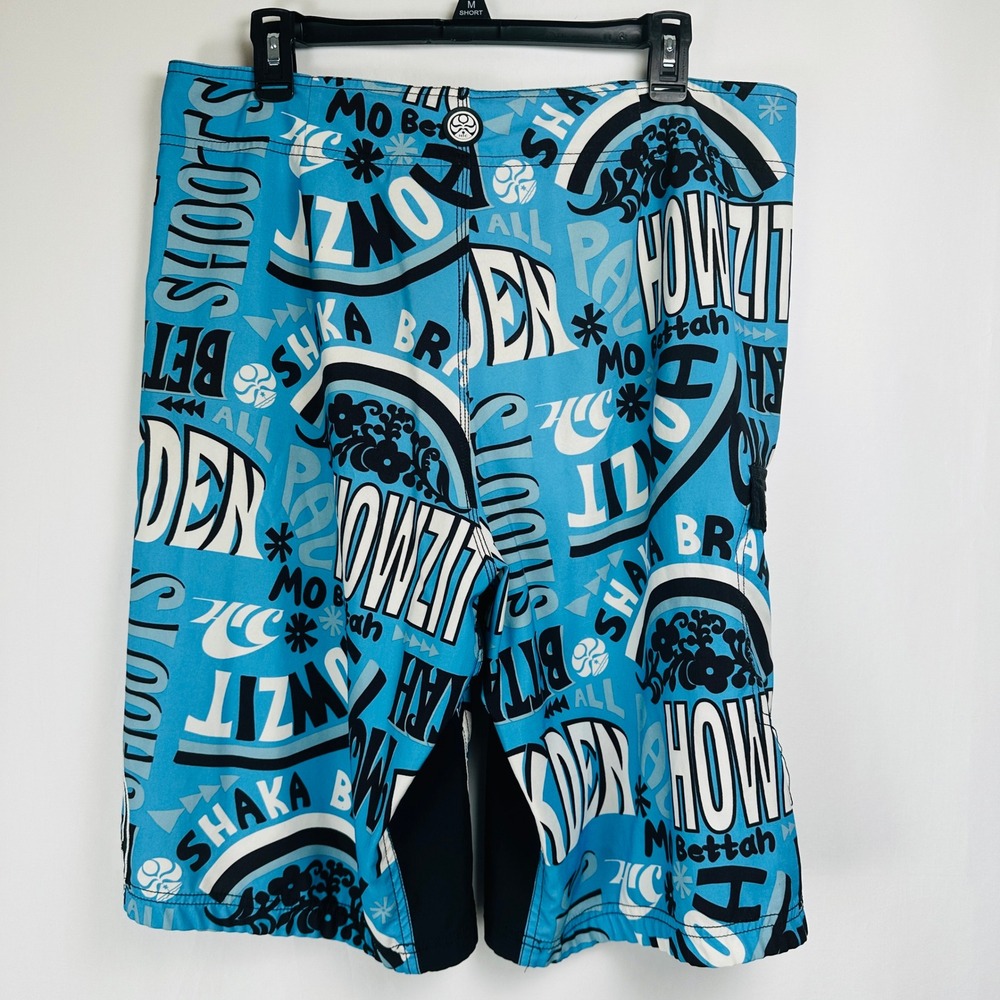 HIC Hawaiian Island Creations Mens Board Shorts 34‎ Howzit Surf Trunks Vacation - Picture 2 of 16